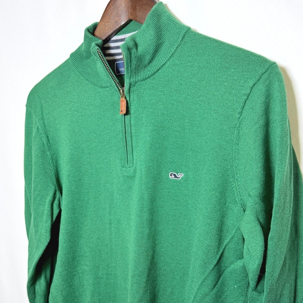 Vineyard Vines Mens Small Green 1/4 Zip Cotton Pullover Sweater Whale Logo